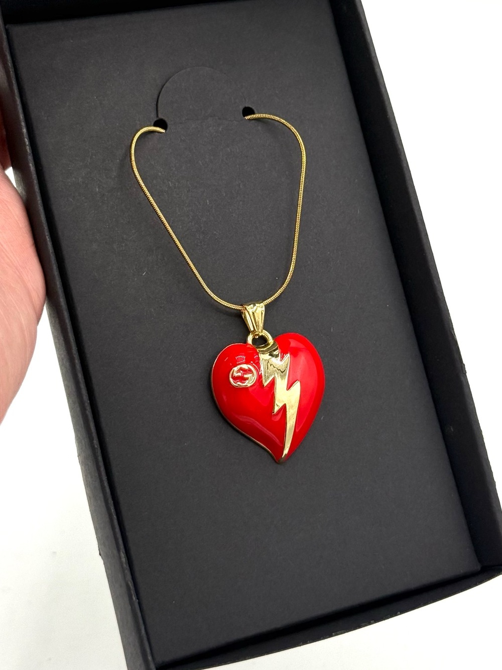 Upcycled Gucci Red Heart Charm Pendant Necklace, Authentic, Stamped